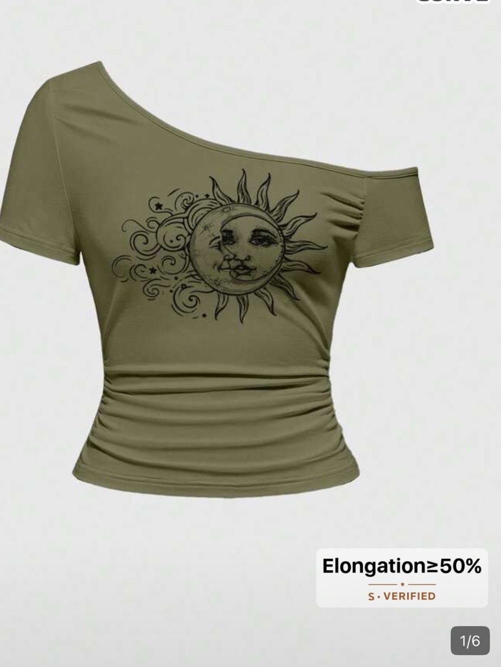 SHEIN Olive Green Off-Shoulder Sun Graphic Crop Top